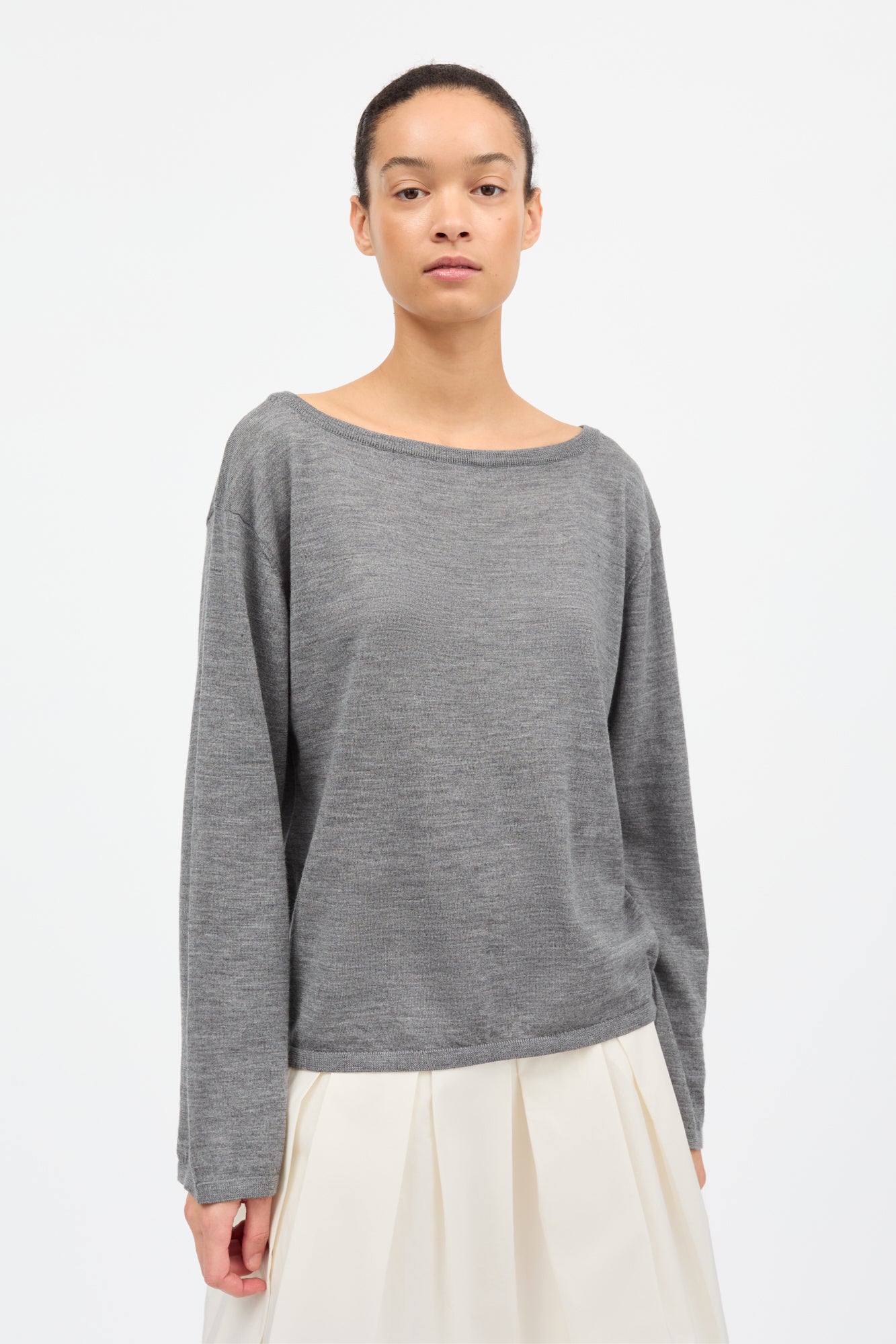 Skall Studio Amethyst boatneck blouse Blouse Grey melange