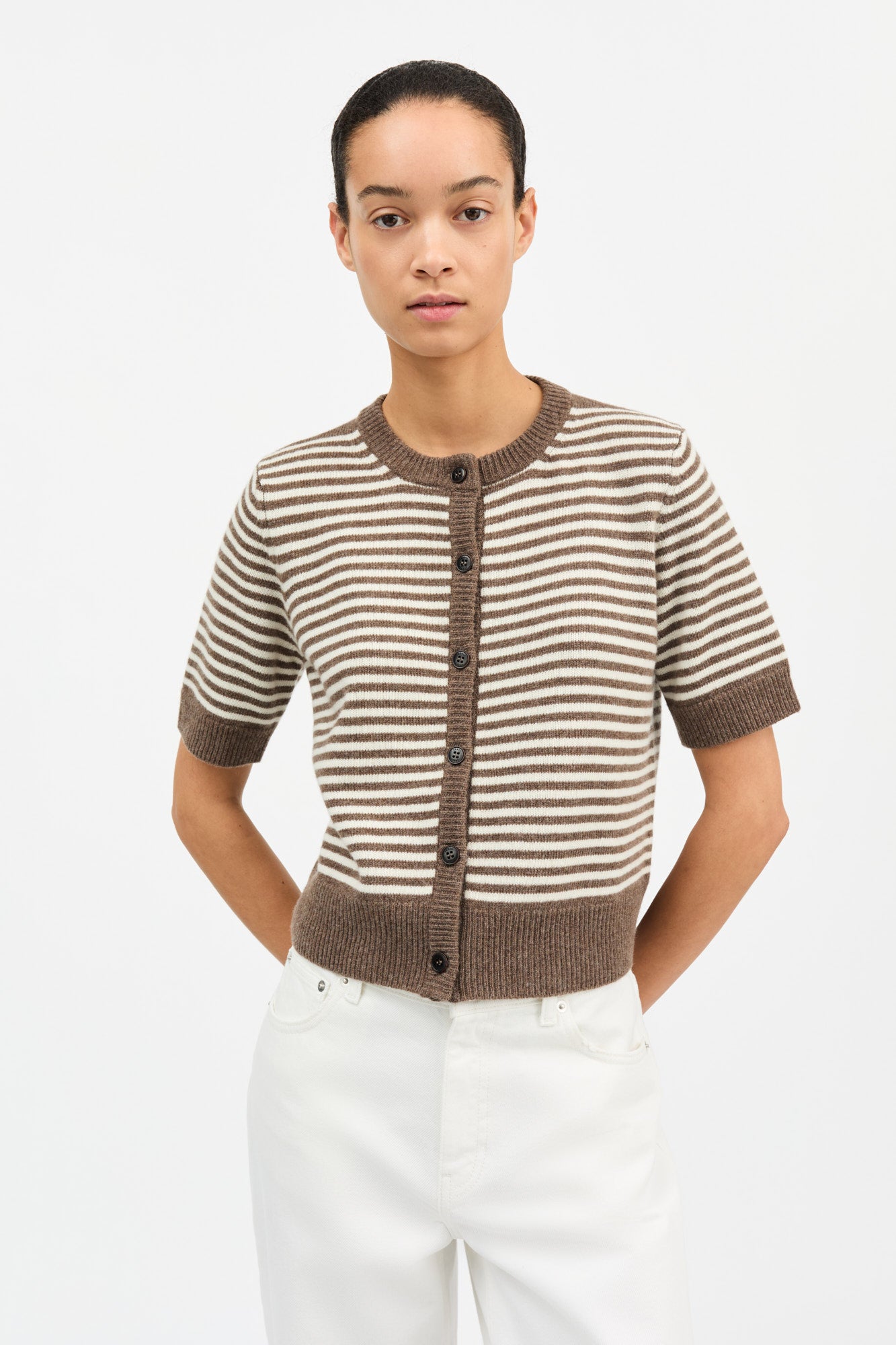 Skall Studio Carmine cardigan Cardigan White/Brown mélange stripe