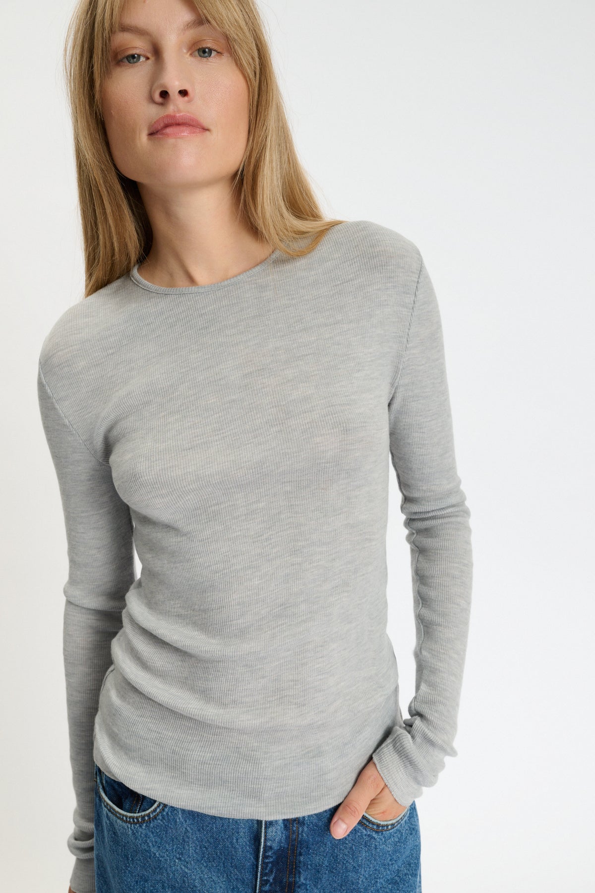 Skall Studio Fae o-neck blouse Jumper Light grey mélange