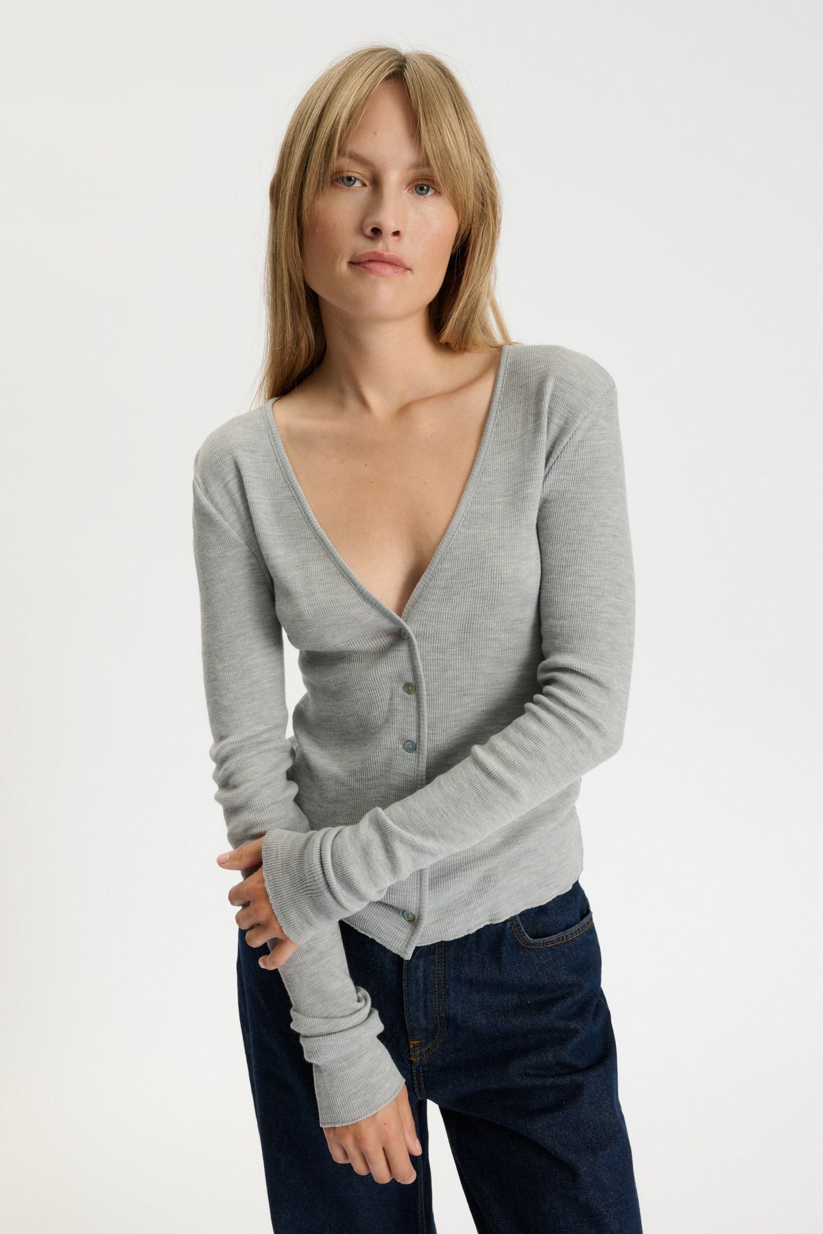 Skall Studio Fae v-neck cardigan Cardigan Light grey mélange
