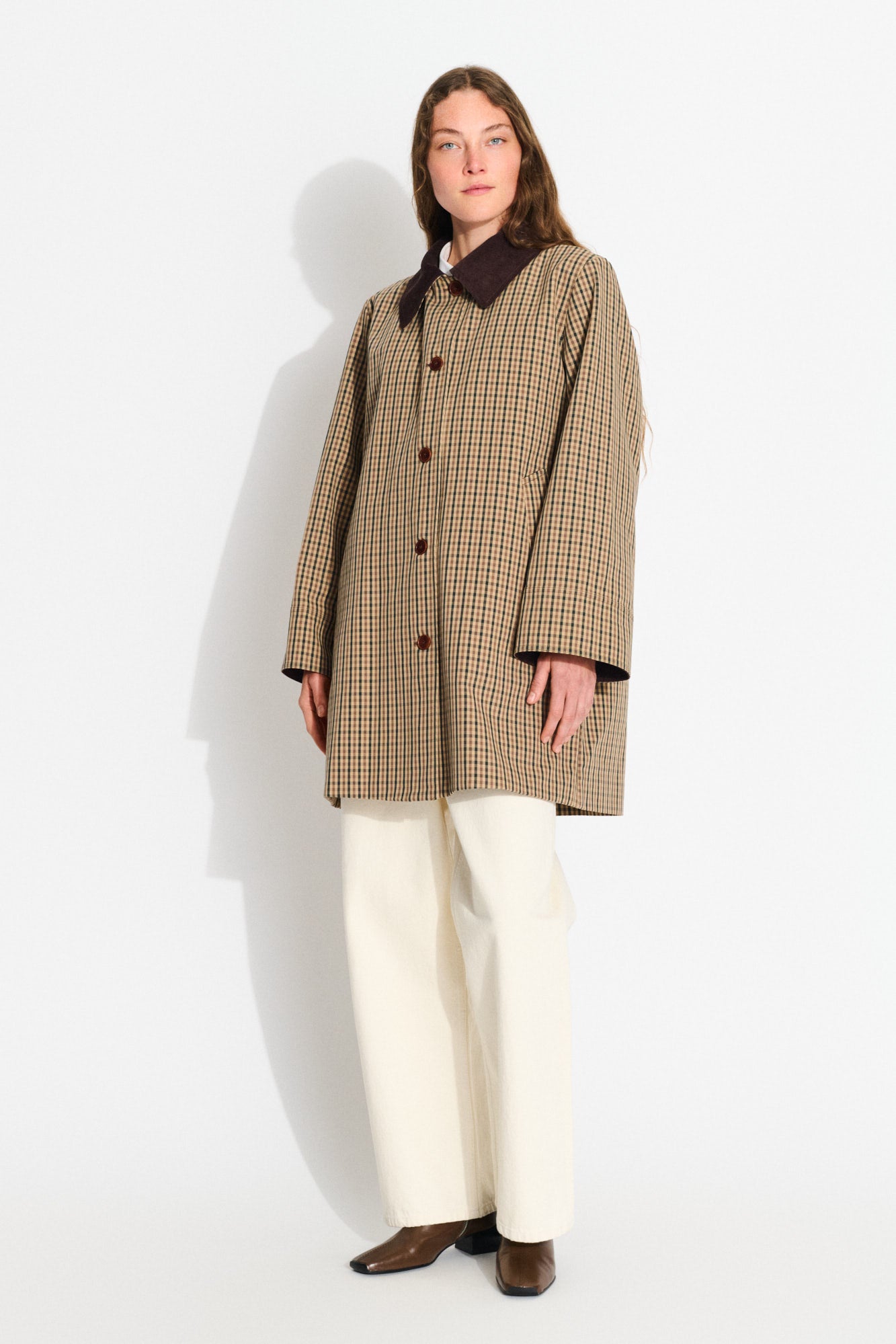 Gaby mac coat check - Brown/beige check – Skall Studio UK