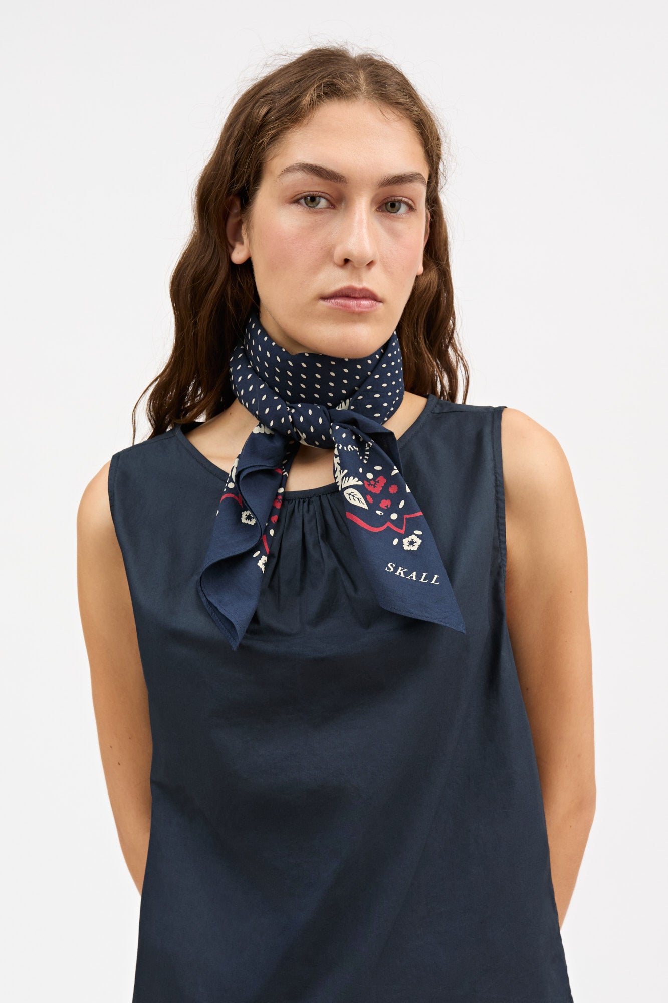 Skall Studio Juniper big scarf Scarf Navy/Red/Ecru