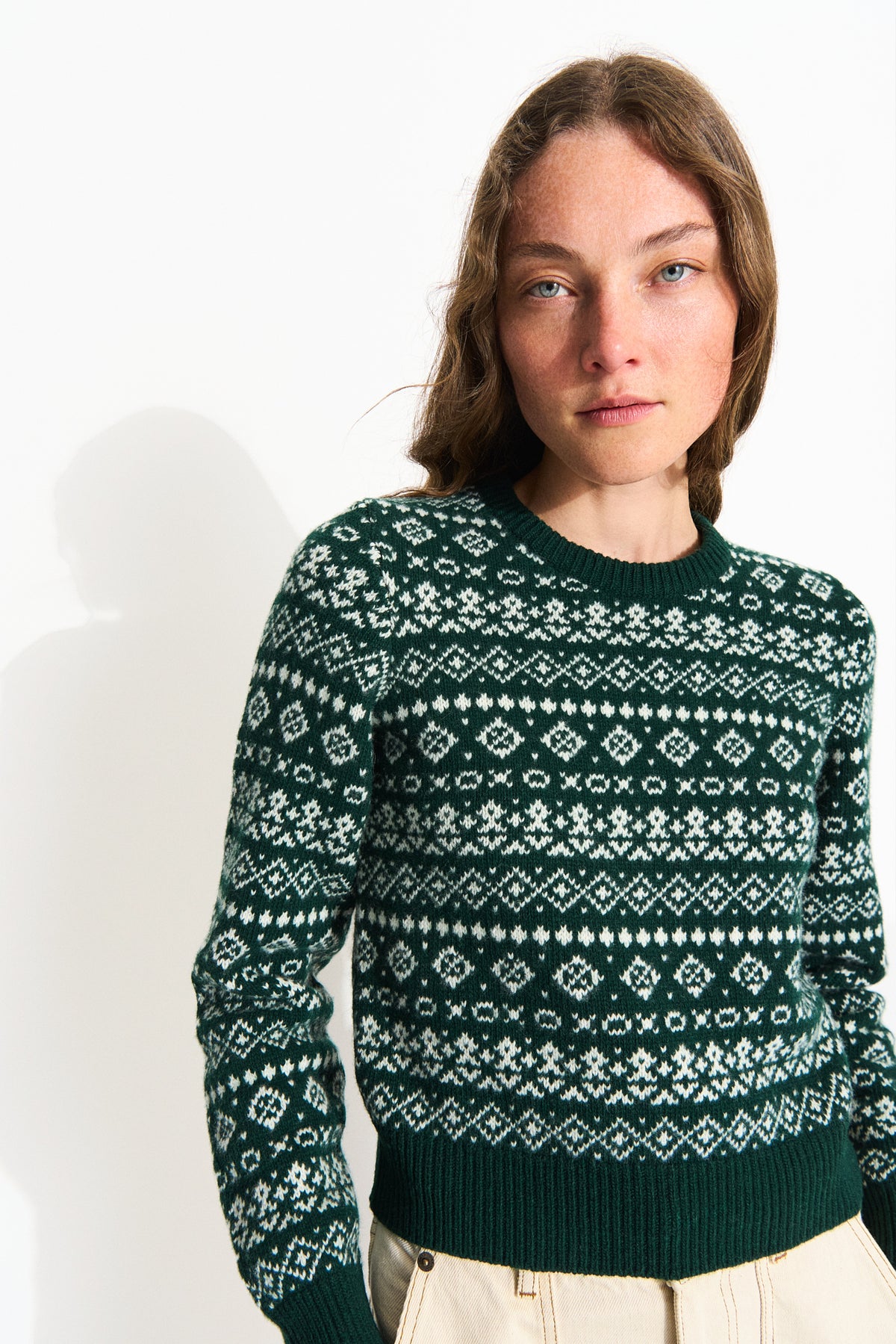 Skall Studio Lotta jumper Jumper Green/Ecru jacquard