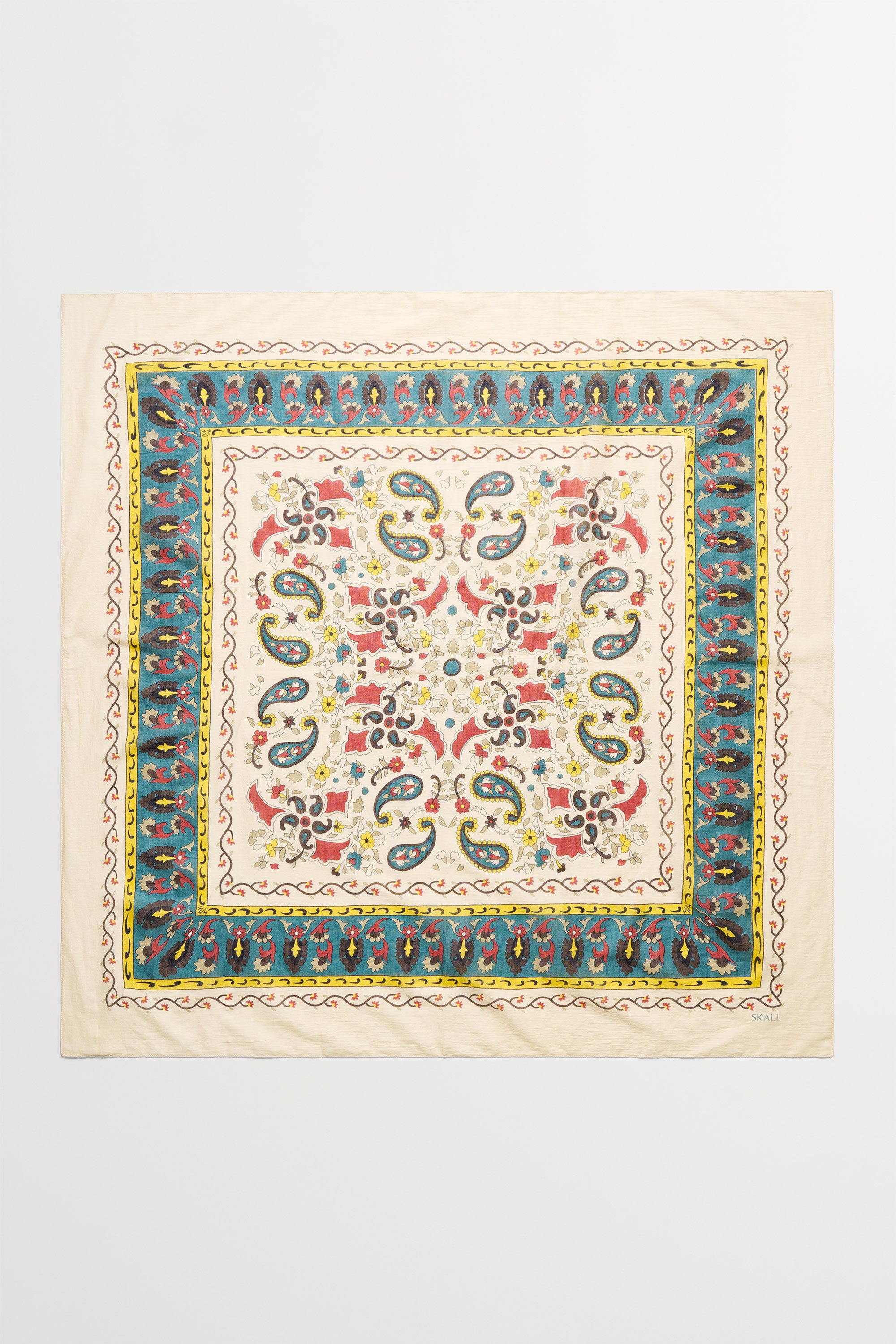 Skall Studio Mafalda scarf 100x100 Scarf Beige/Blue Kalamkari