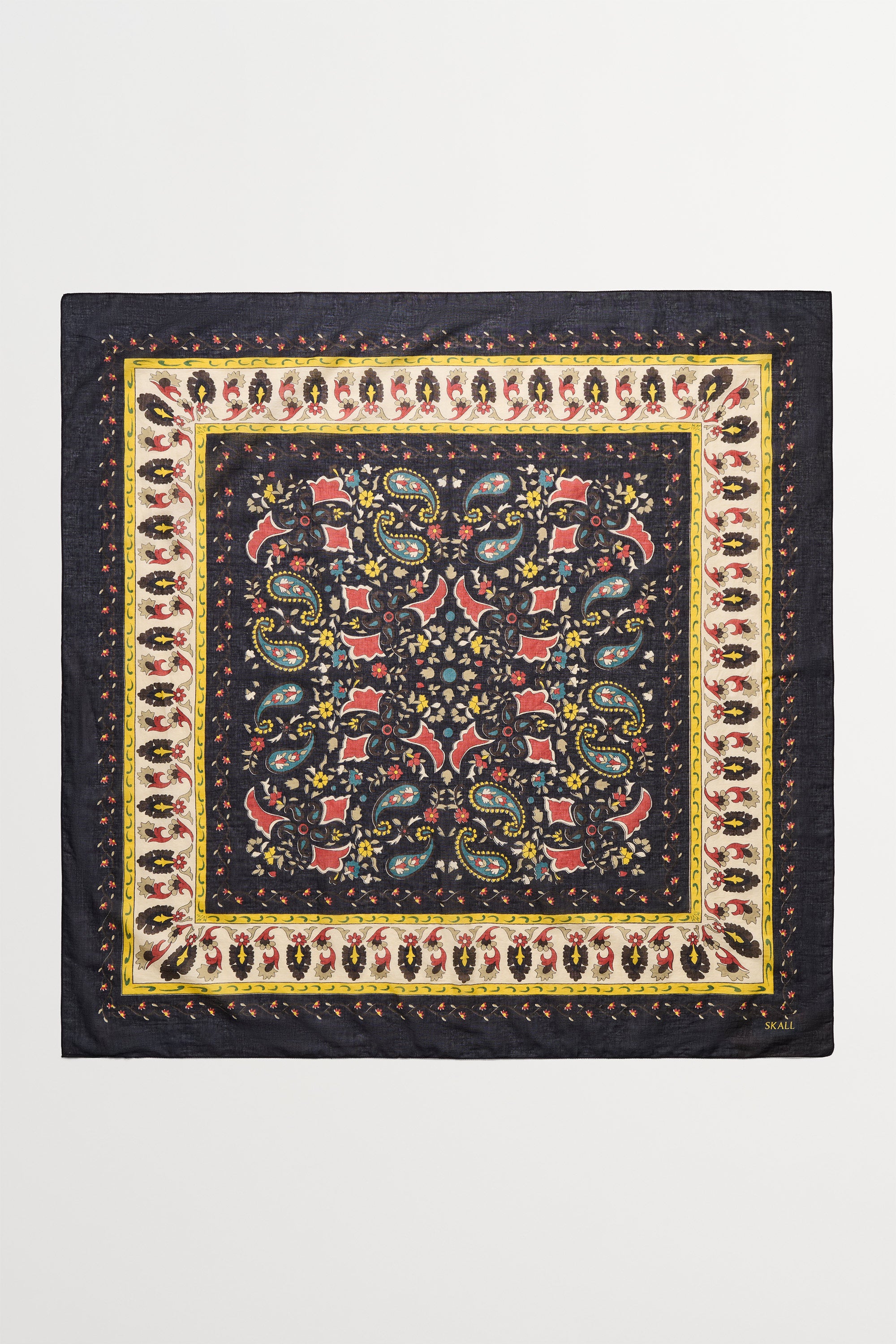 Skall Studio Mafalda scarf 100x100 Scarf Black/Beige Kalamkari
