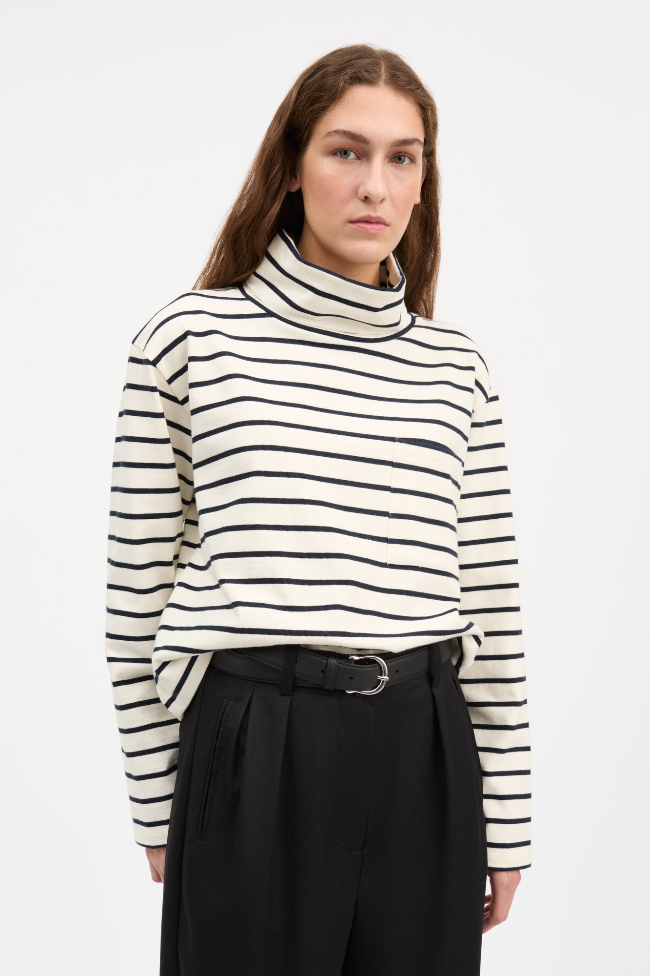 Skall Studio Nessa t-neck blouse Tee Ecru/Navy stripe