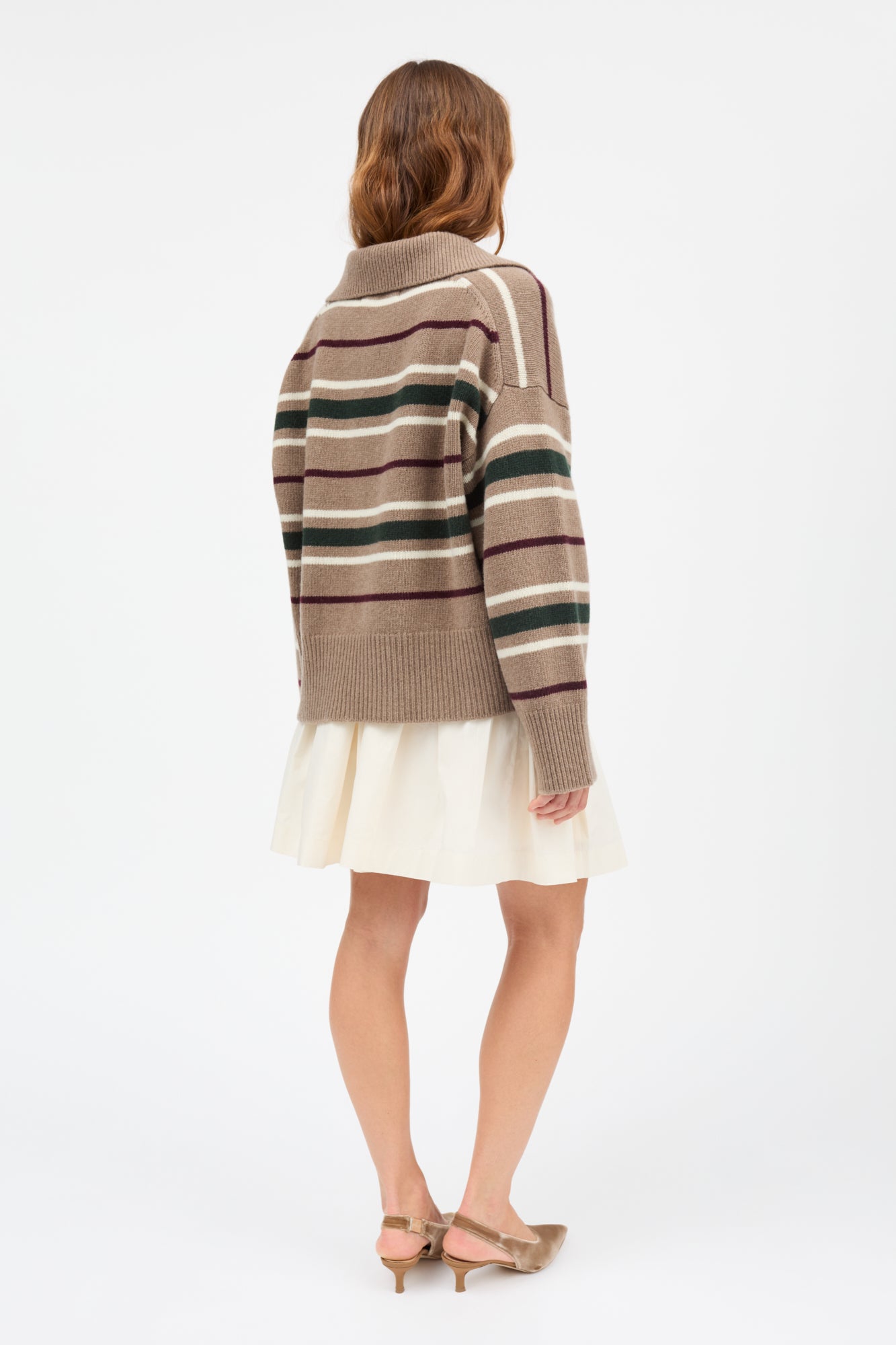 Skall Studio Paul V-neck jumper Jumper Light brown/green/wine stripe