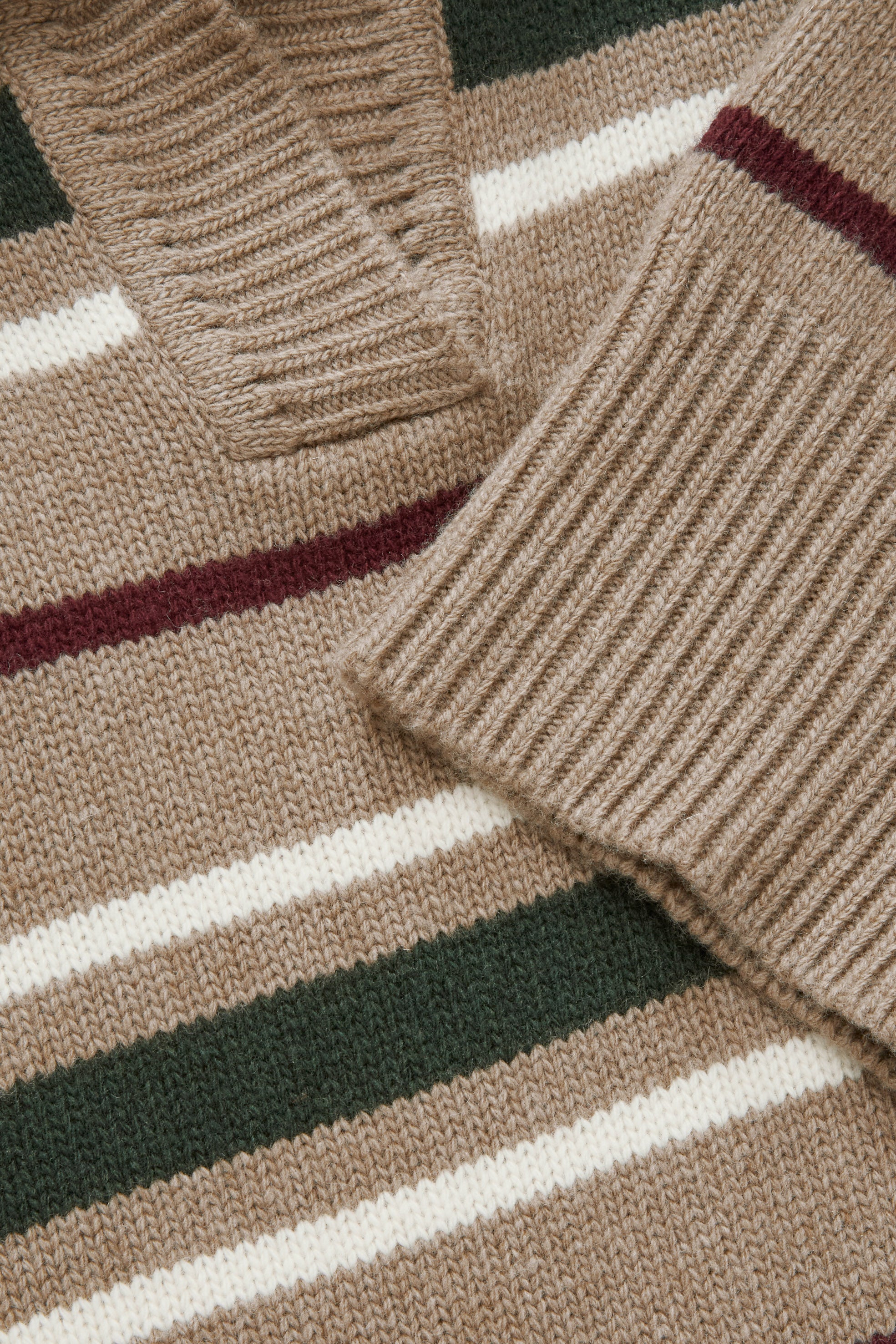 Paul V-neck jumper - Light brown/green/wine stripe – Skall Studio UK