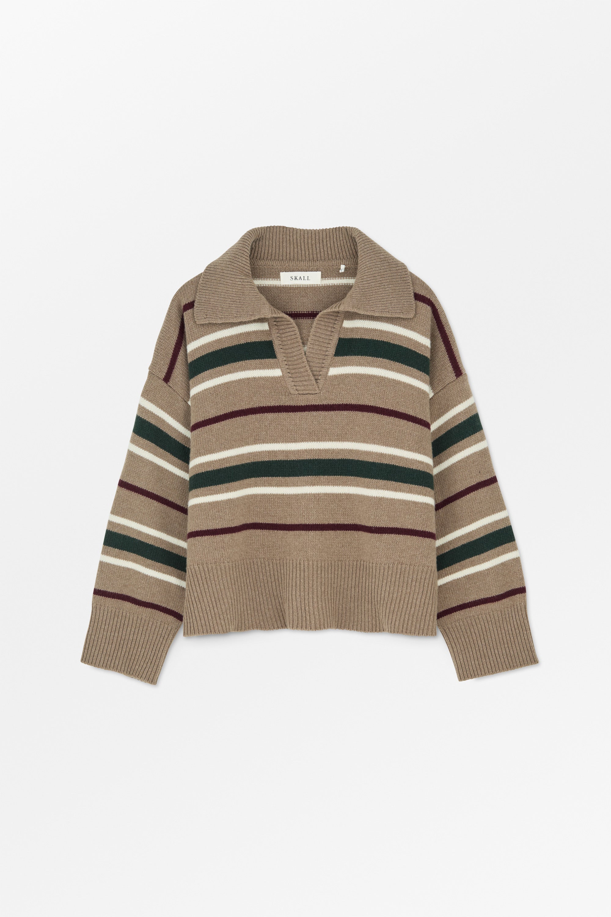 トップス Done project PAULS-KNOT SWEAT Paul V-neck jumper - Light brown/green/wine stripe – Skall Studio UK