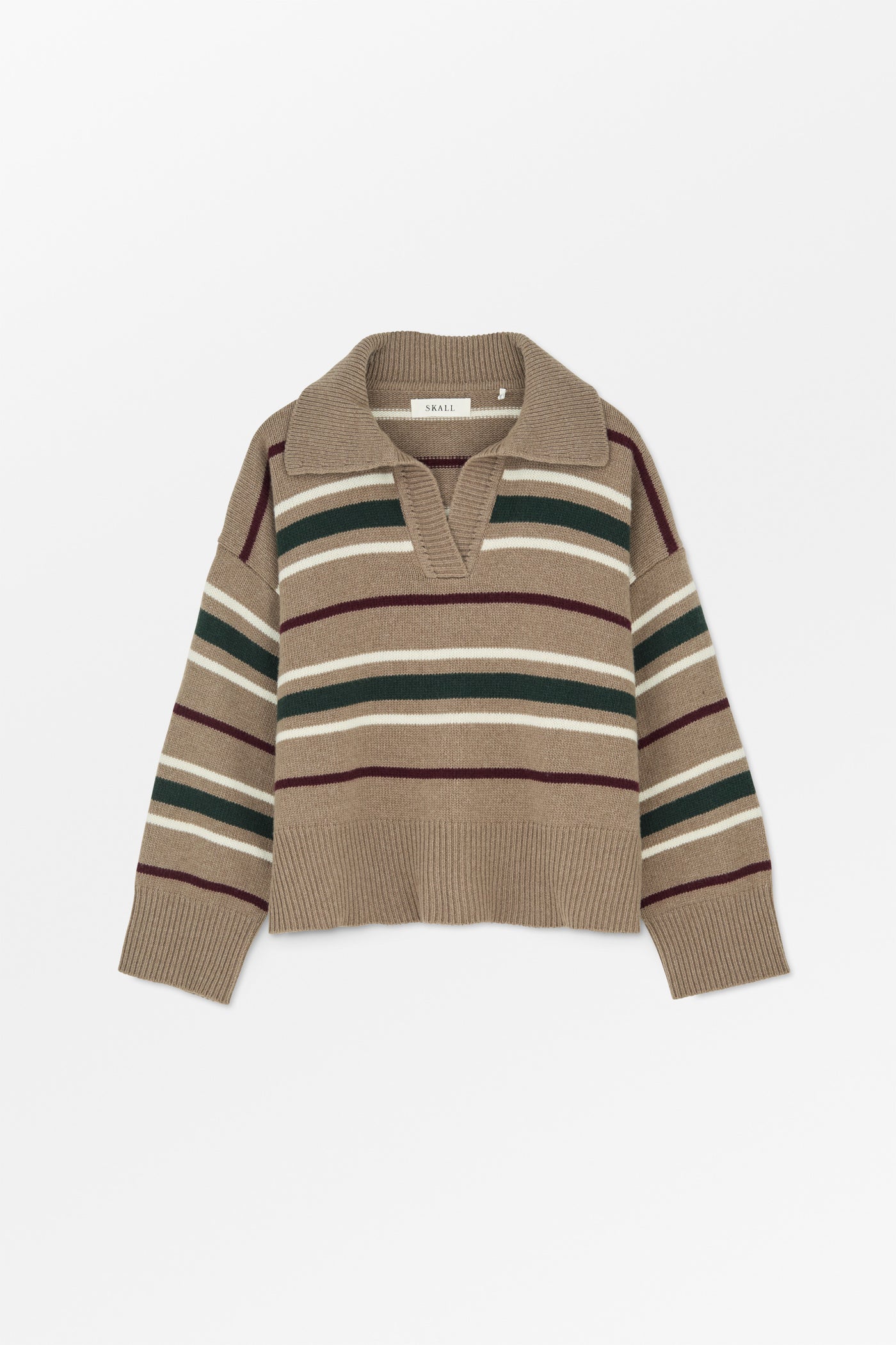 Skall Studio Paul V-neck jumper Jumper Light brown/green/wine stripe